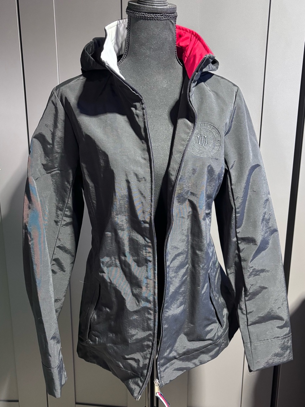 Tommy Hilfiger Black Jacket with Red Hood Lining